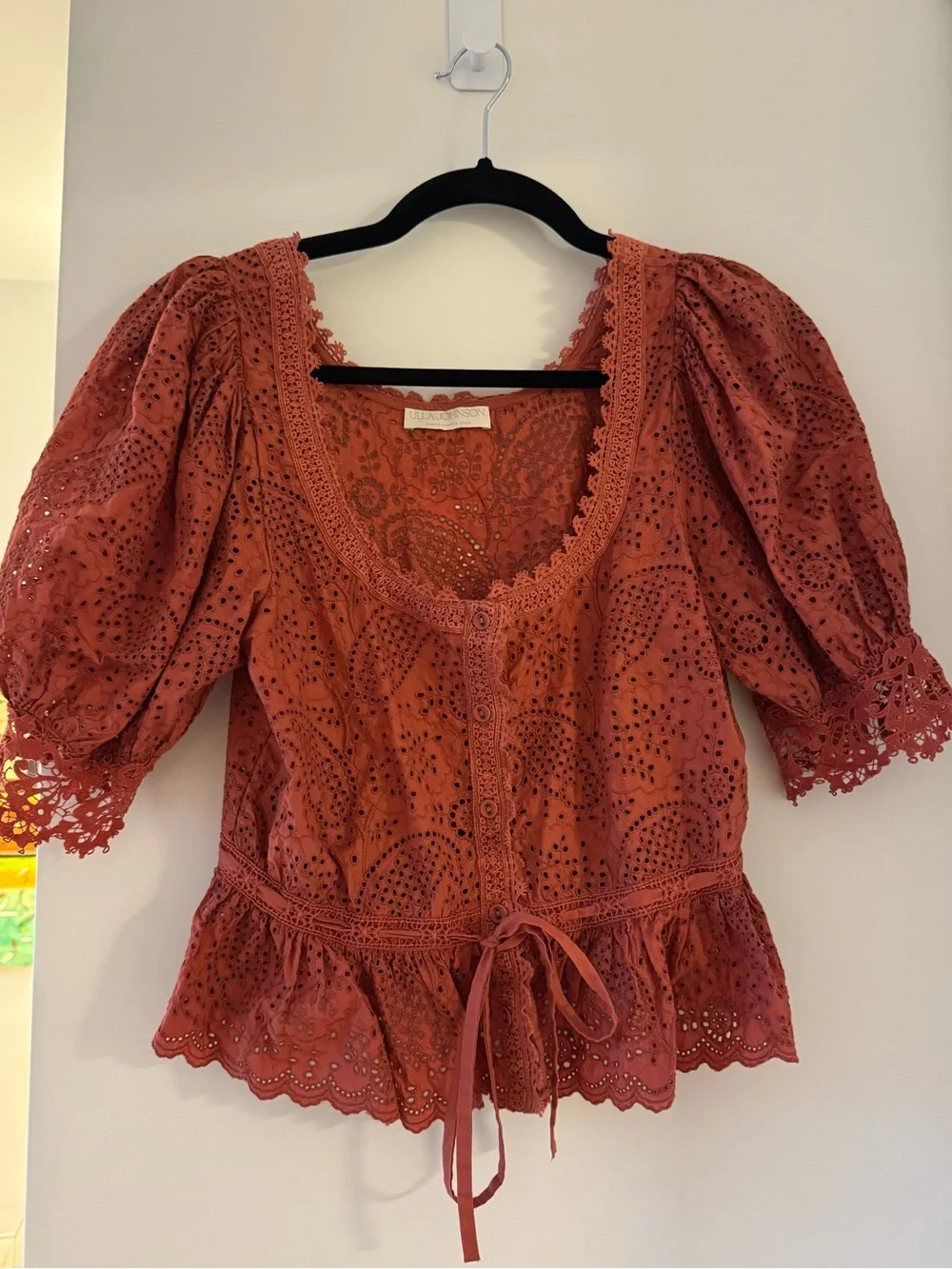 Ulla Johnson size 4 Suri Blouse Eyelet Rust Puff Sleeve Embroidered
